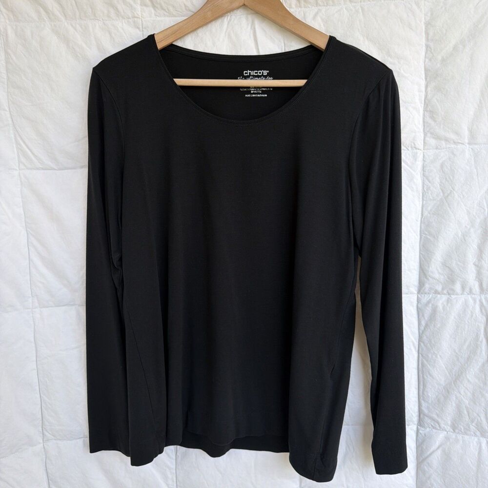 Chicos Ultimate Tee Long Sleeve Size 1 US Medium Stretch Black